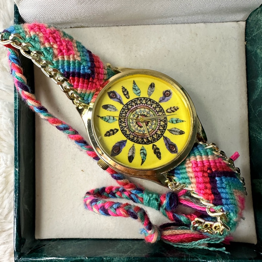 Boho style feather braided band watch